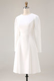 Ivory A-Line Satin Midi Engagement Dress with Sleeves