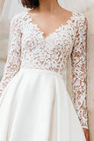 A-Line V-Neck Ivory Lace Midi Engagement Dress with Sleeves