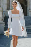 Ivory A-Line Square Neckline Satin Engagement Dress