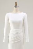 Ivory Bateau Neck Bodycon Satin Wedding Dress with Split
