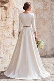 Ivory Boat Neck Satin 2 Piece Sweep Train A Line Wedding Dress