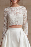 Ivory Lace A Line Bateau Neck Sweep Train 2 Piece Wedding Dress