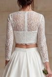 Ivory Lace A Line Bateau Neck Sweep Train 2 Piece Wedding Dress