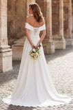 Elegant Ivory Off the Shoulder A Line Long Wedding Dress