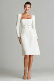 Ivory A Line Square Neck Midi Work Dress