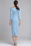Sheath Light Blue Satin Midi Work Dress