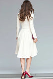 Ivory Ruffled A Line V Neck Midi Work Dress with Belt
