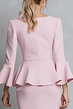 Pink Ruffled Sheath Work Dress with Sleeve
