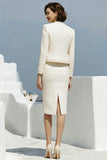 Ivory Bodycon 2-Piece Round Neck Work Dress