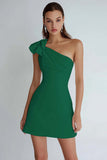 One Shoulder A Line Little White Dress with Bow