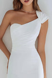 Simple One Shoulder Bodycon Little White Dress