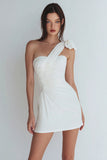 One Shoulder Bodycon Ruched Little White Dress