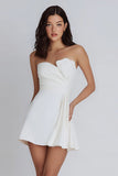 Strapless Bodycon Ruched Little White Dress
