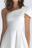One Shoulder A Line Satin Little White Dress