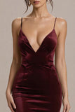 Burgundy Velvet Spaghetti Straps Mermaid Formal Dress