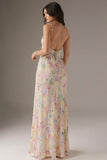 Pink Spaghetti Straps Floral Sheath Evening Dress