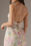 Pink Spaghetti Straps Floral Sheath Evening Dress