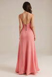 Peach V Neck A Line Long Evening Dress