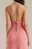 Peach V Neck A Line Long Evening Dress