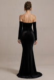Black Velvet Strapless Mermaid Long Formal Dress with Slit