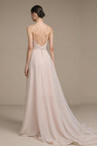 Simple Light Pink Long Prom Dress Spaghetti Straps A Line Formal Dress