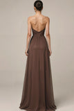 Brown Satin Sweetheart Long Formal Dress with Slit