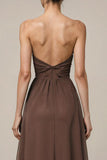 Brown Satin Sweetheart Long Formal Dress with Slit
