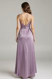 Light Purple Satin Spaghetti Straps A Line Formal Dress with Pockets
