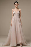 Light Pink A Line Spaghetti Straps Long Formal Dress