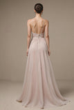 Light Pink A Line Spaghetti Straps Long Formal Dress