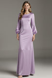 Light Purple Satin Sheath Long Formal Dress with Sleeves