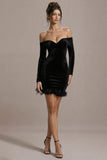 Black Velvet Off The Shoulder Tight Short Cocktail Dress with Sleeves