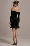 Black Velvet Off The Shoulder Tight Short Cocktail Dress with Sleeves