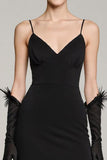 Simple Black Satin A Line Spaghetti Straps Long Formal Dress