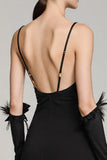 Simple Black Satin A Line Spaghetti Straps Long Formal Dress