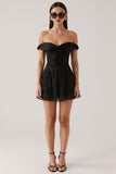 Black Lace A Line Off The Shoulder Short Cocktail Dress with Bow