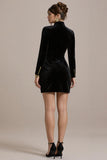Black Velvet High Neck Bodycon Short Cocktail Dress with Sleeves