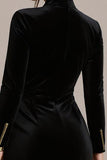 Black Velvet High Neck Bodycon Short Cocktail Dress with Sleeves