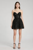 Sparkly Black Sequin Sweetheart A Line Short Cocktail Dress