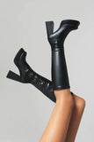 Black Platform Chunky High Heel Knee High Boots