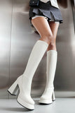 Black Platform Chunky High Heel Knee High Boots