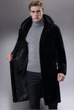 Black Faux Fur Hooded Long Men's Coat