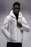 White Faux Fur Zip-Up Hooded Long Sleeve Men's Winter Coat
