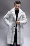 Light Grey Notched Lapel Faux Fur Long Men's Coat