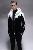 Black and White Faux Fur Zip-Up Hooded Men's Winter Coat