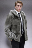 Grey Zip-Up Faux Fur Hooded Men's Winter Coat