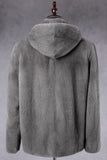 Grey Zip-Up Faux Fur Hooded Men's Winter Coat