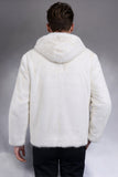 White Thick Hooded Faux Fur Men's Coat
