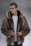 Coffee Thick Faux Fur Hooded Men's Winter Coat
