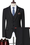 Black Singel Breasted Notched Lapel 3-Piece Men's Formal Suits